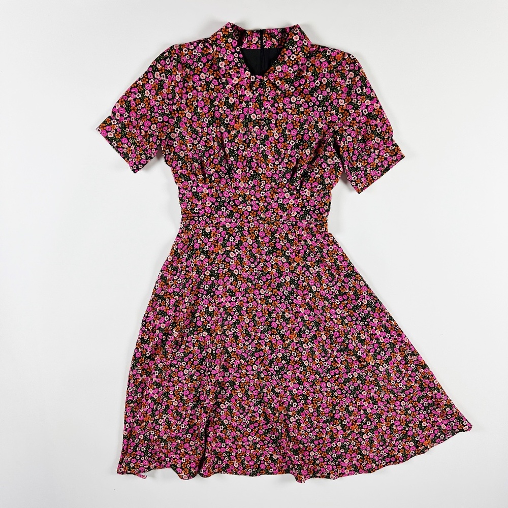 Alexia Admor Emery Micro Floral Flower Print Pattern Collared Button Front Dress